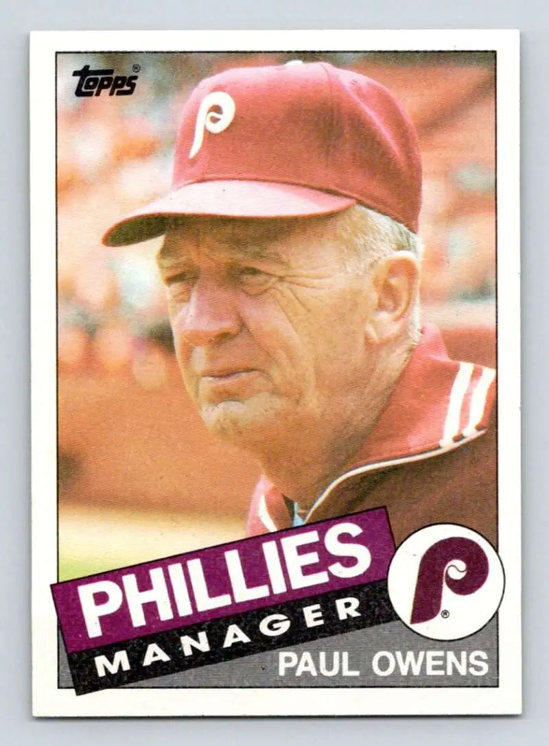 1985 Topps #92 Paul Owens EX Excellent Philadelphia Phillies Baseball Card - Baseball Card Single