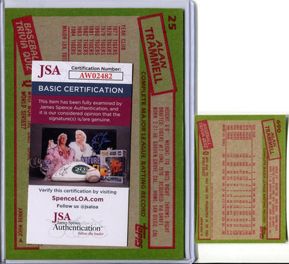 Signed 1985 Topps Super Alan Trammell Auto Big #25 Detroit Tigers Card HOF JSA