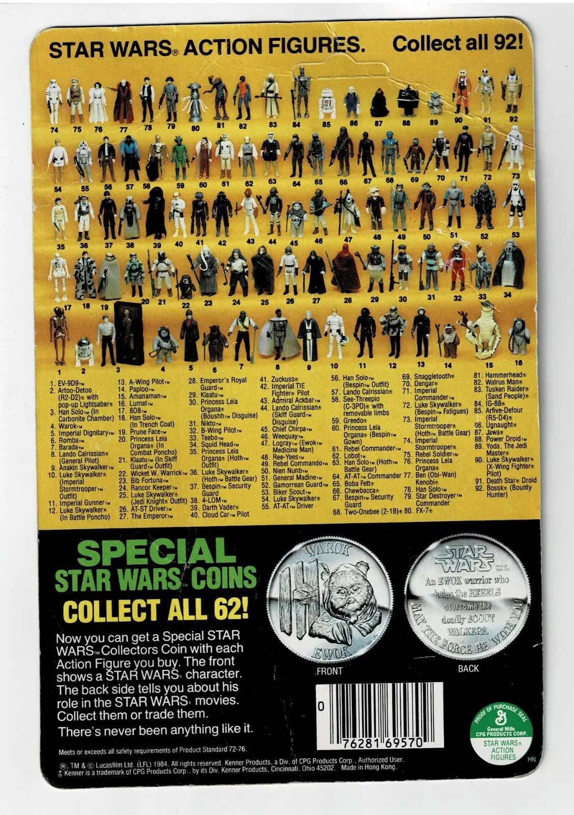 Vintage Star Wars Romba Card Backer with collector’s guide and coin promotion