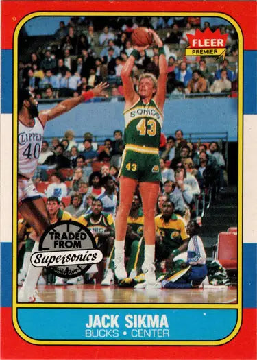 1986-87 Fleer Basketball Jack Sikma base rookie card featuring Jack Sikma basketball card