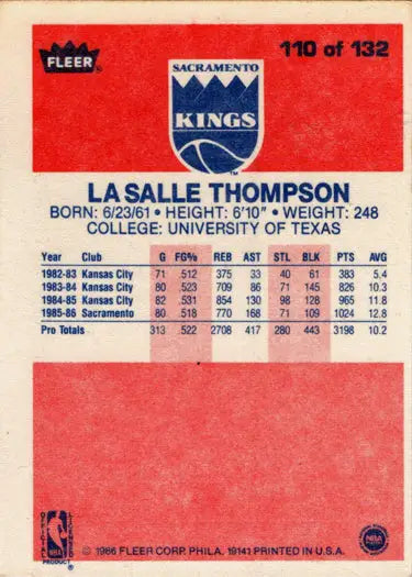 La Salle Thompson 1986-87 Fleer basketball rookie card, base rookie card collectible
