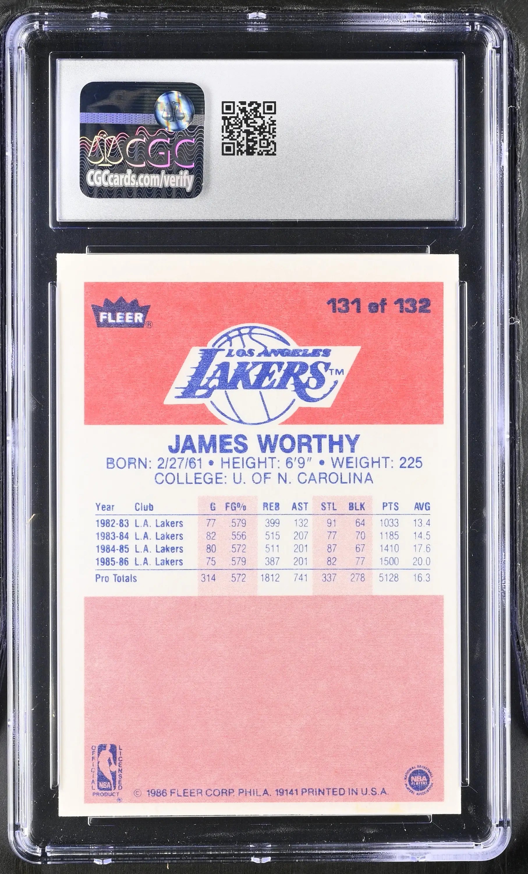 1986-87 Fleer Basketball #131 James Worthy CGC 6.5 EX/NM+ - Sports Cards - Basketball Single