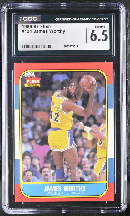 1986-87 Fleer Basketball #131 James Worthy CGC 6.5 EX/NM+ - Sports Cards - Basketball Single