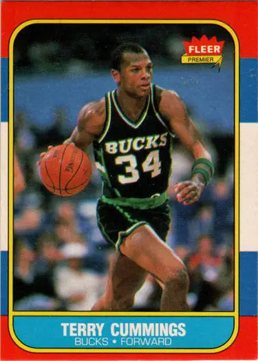 1986-87 Fleer Basketball Terry Cummings base rookie card featuring vintage NBA collectible