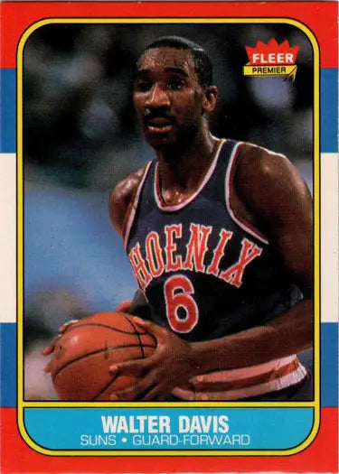 Walter Davis 1986-87 Fleer Basketball base rookie card featuring collectible rookie card