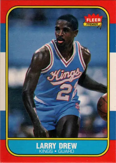 1986-87 Fleer Basketball Larry Drew base rookie card featuring classic rookie card design