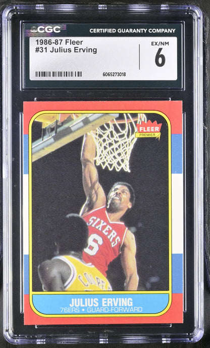 1986-87 Fleer Basketball #31 Julius Erving CGC 6 EX/NM - Sports Cards - Basketball Single