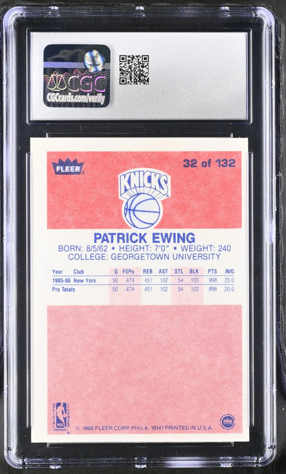 1986-87 Fleer Basketball #32 Patrick Ewing CGC 5 Excellent - Sports Cards