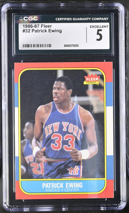 1986-87 Fleer Basketball #32 Patrick Ewing CGC 5 Excellent - Sports Cards
