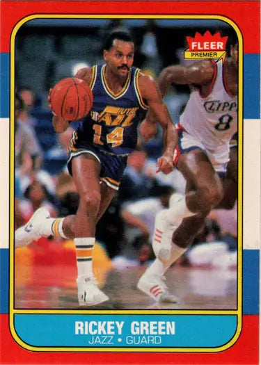 Rickey Green basketball card from 1986-87 Fleer set, a valuable base rookie card