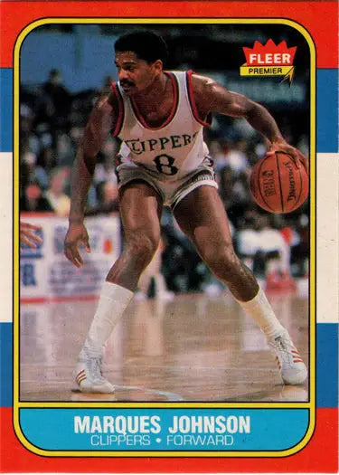 Marques Johnson 1986-87 Fleer Basketball base rookie card showcasing vintage rookie card image