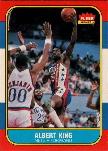 1986-87 Fleer Basketball Albert King base rookie card featuring a classic rookie card design