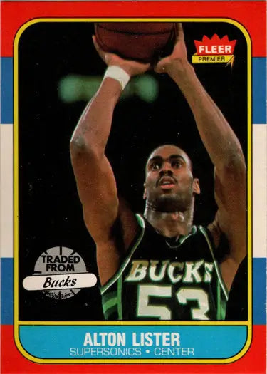 Alton Lister 1986-87 Fleer Basketball base rookie card featuring basketball superstar