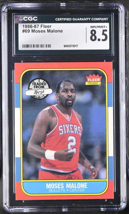 1986-87 Fleer Basketball #69 Moses Malone CGC 8.5 NM/Mint+ - Sports Cards - Basketball Single