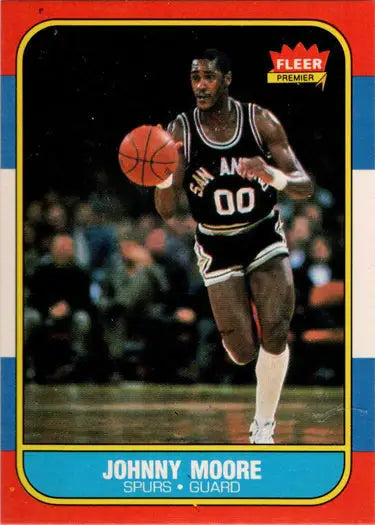 Johnny Moore basketball card from 1986-87 Fleer, a rare base rookie card release