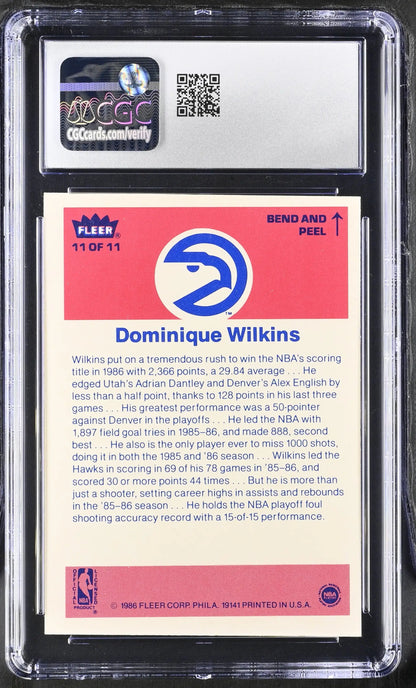 1986-87 Fleer Basketball Sticker #11 Dominique Wilkins CGC 5.5 Excellent+ - Sports Cards
