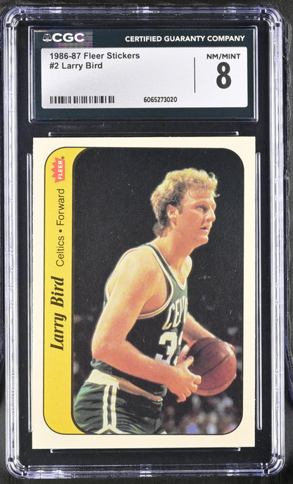 1986-87 Fleer Basketball Sticker #2 Larry Bird CGC 8 NM/Mint - Sports Cards - Basketball Single