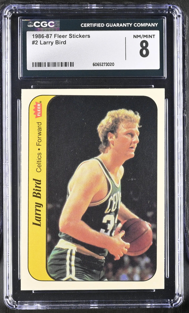 1986-87 Fleer Basketball Sticker #2 Larry Bird CGC 8 NM/Mint - Basketball Card Single