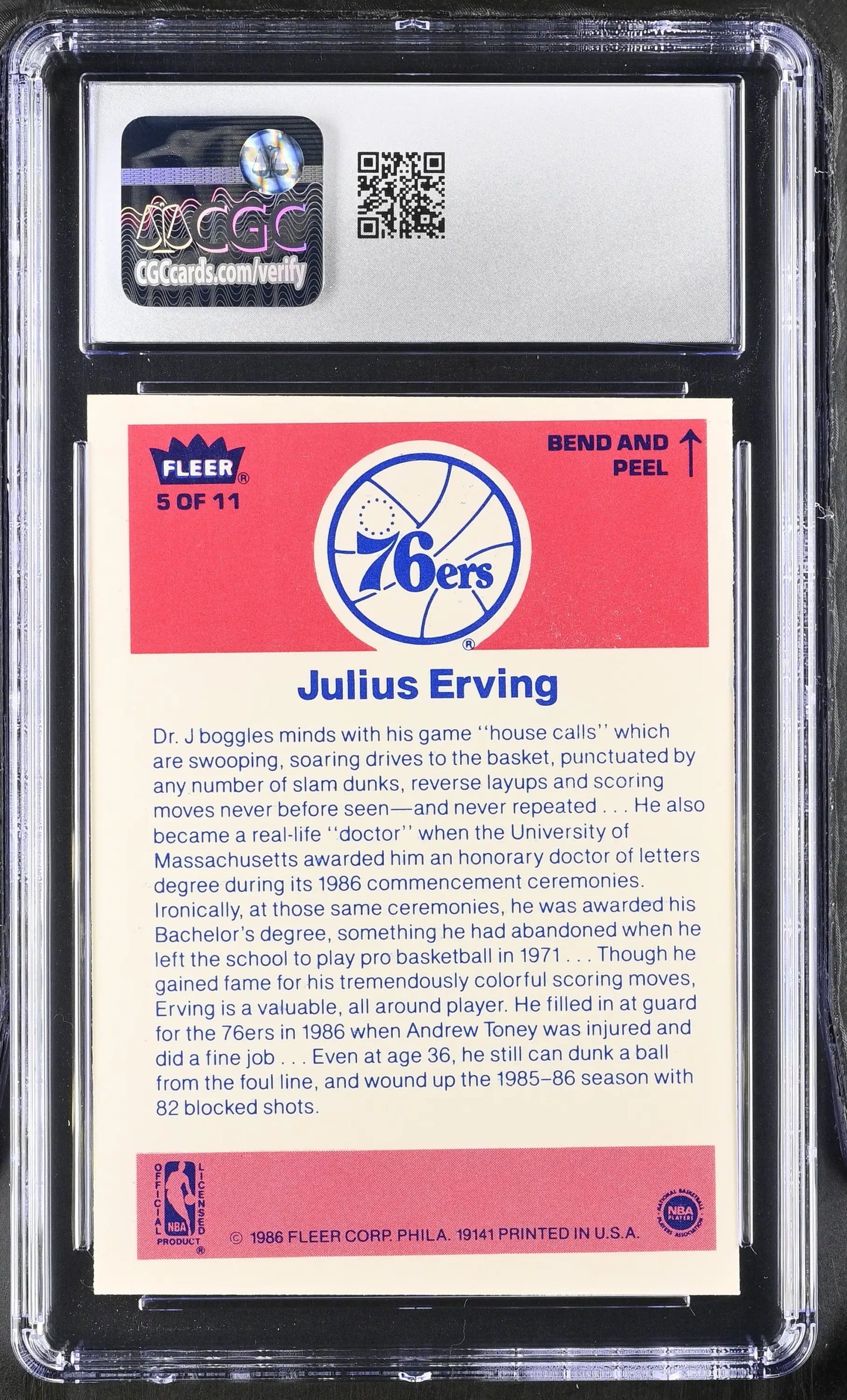1986-87 Fleer Basketball Sticker #5 Julius Erving CGC 5.5 Excellent+ - Sports Cards - Basketball Single