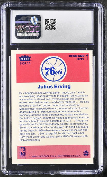 1986-87 Fleer Basketball Sticker #5 Julius Erving CGC 5.5 Excellent+ - Sports Cards - Basketball Single