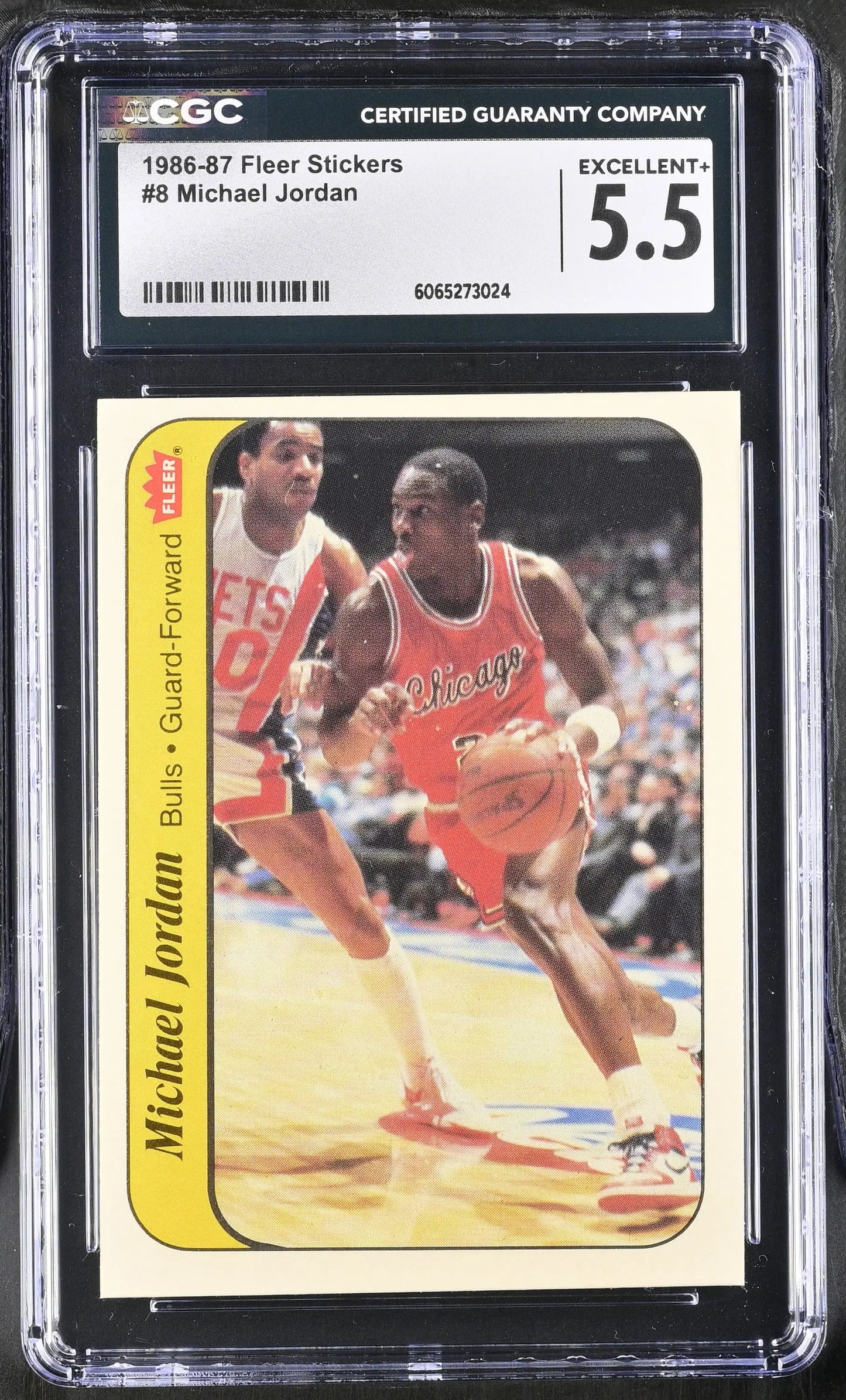 1986-87 Fleer Basketball Sticker #8 Michael Jordan CGC 5.5 Excellent+ - Sports Cards - Basketball Single