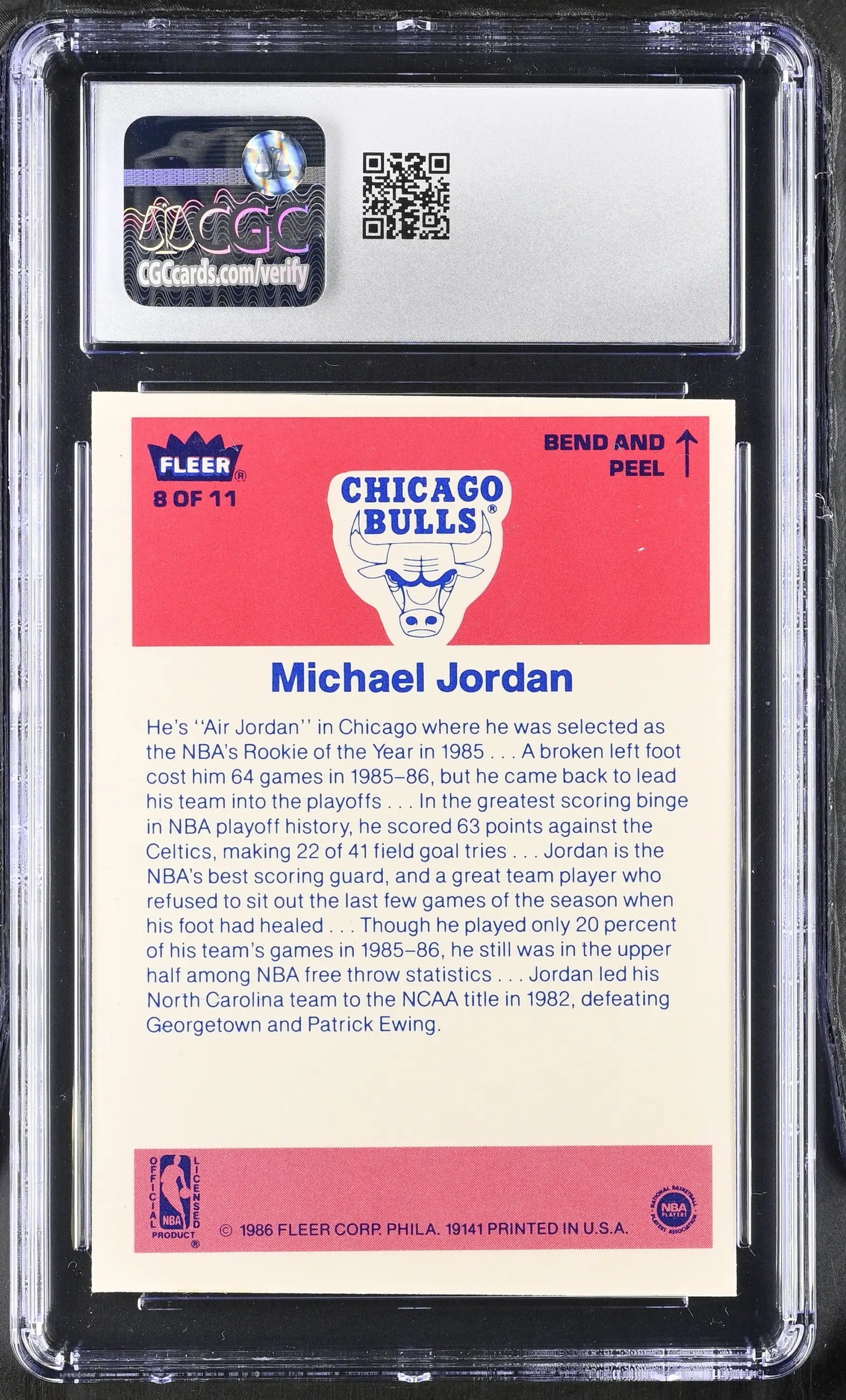 1986-87 Fleer Basketball Sticker #8 Michael Jordan CGC 5.5 Excellent+ - Sports Cards - Basketball Single