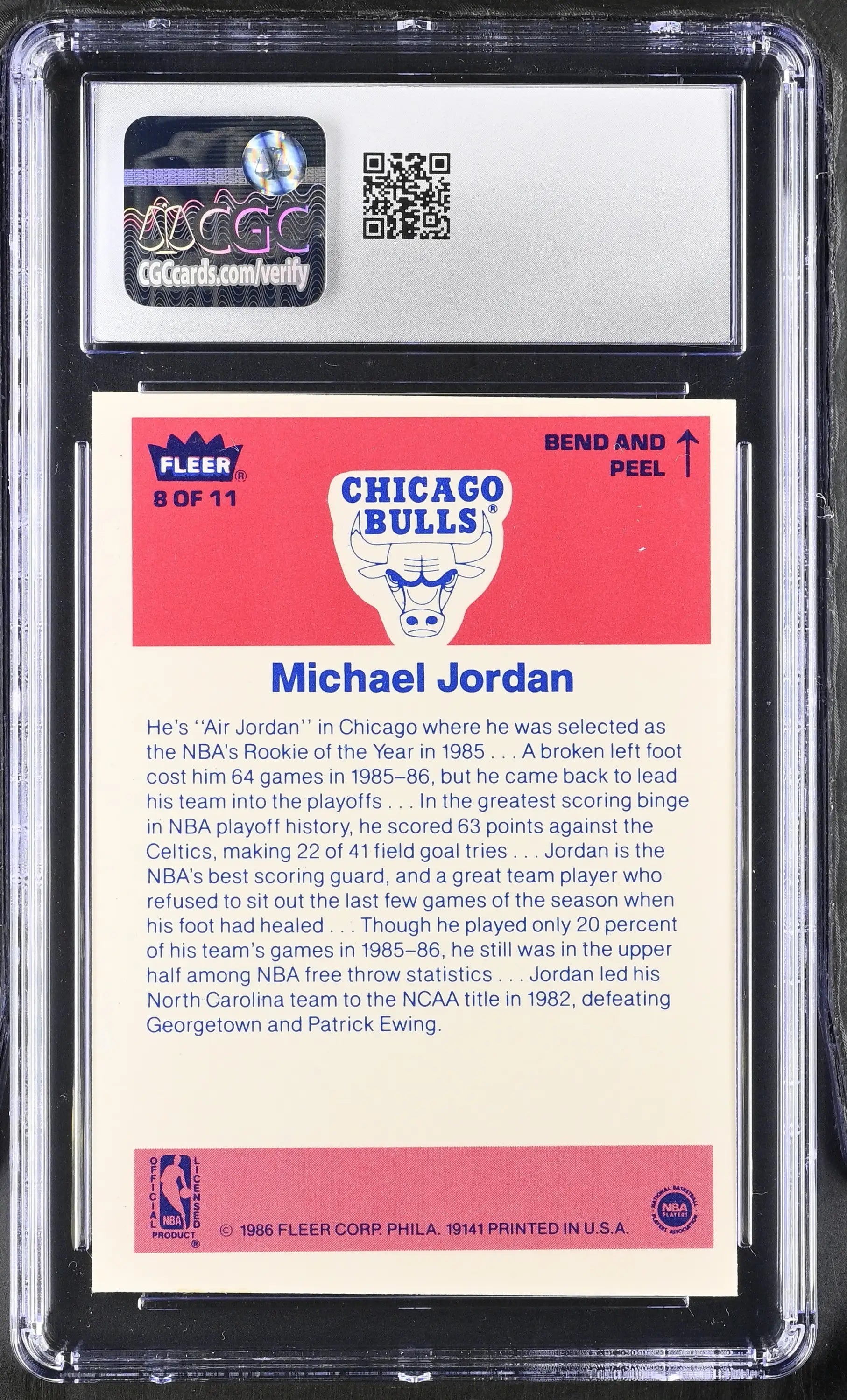 1986-87 Fleer Basketball Sticker #8 Michael Jordan CGC 5.5 Excellent+ - Sports Cards - Basketball Single