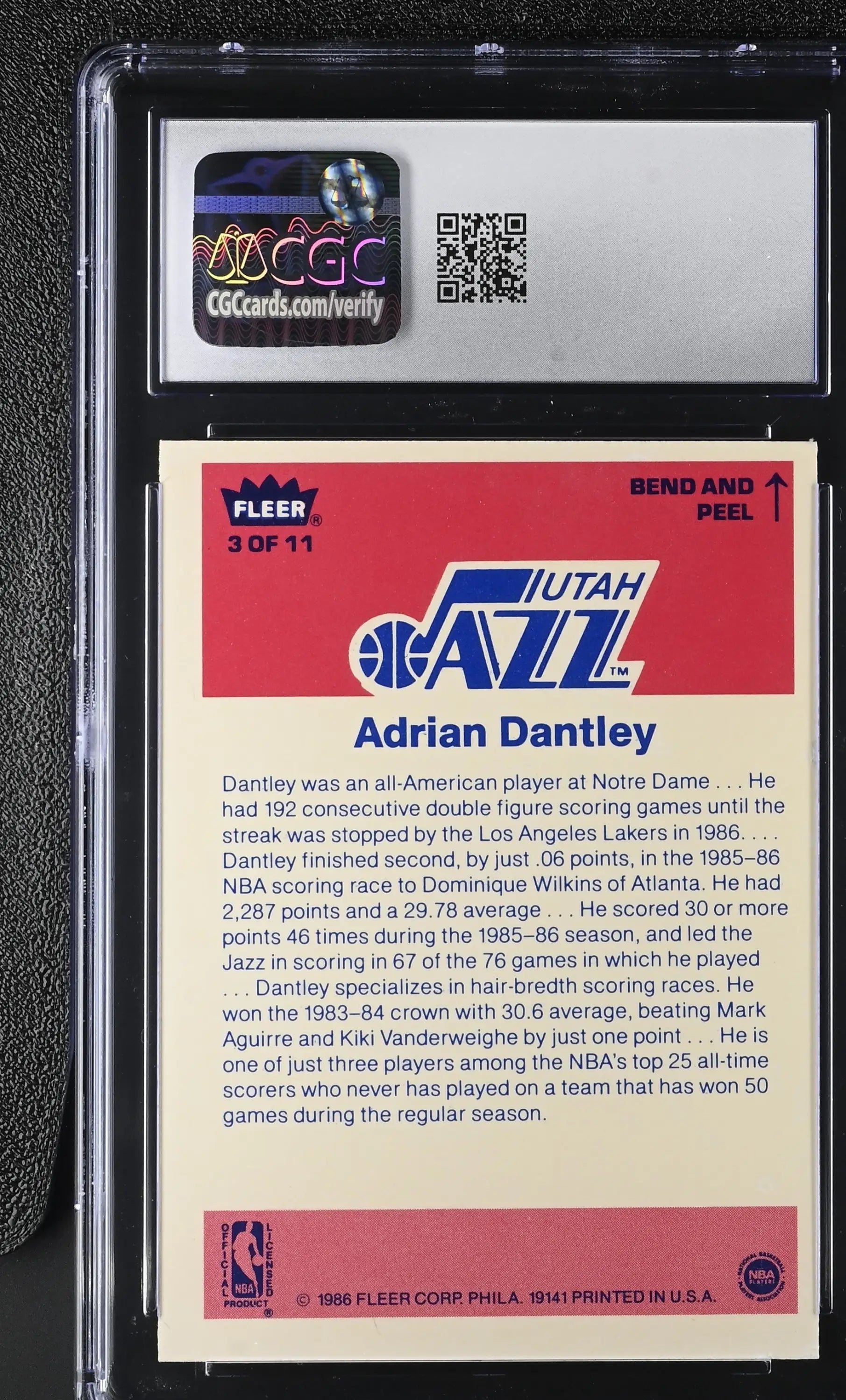 Graded Adrian Dantley Fleer basketball card from 1986-87 Fleer Stickers set CGC 6