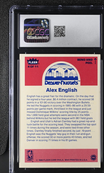 Fleer basketball Alex English Denver Nuggets trading card from 1986-87 Fleer Stickers