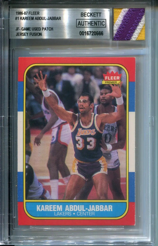 1986-87 Fleer Collection #1 Kareem Abdul-Jabbar Jersey Fusion Lakers Patch BGS - Basketball Card Single