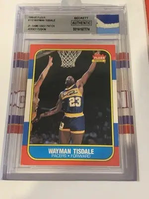 1986-87 Fleer Wayman Tisdale #113 RC BECKETT AUTHENTIC GAME USED JERSEY CARD - Basketball Card Single