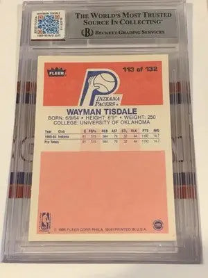 1986-87 Fleer Wayman Tisdale #113 RC BECKETT AUTHENTIC GAME USED JERSEY CARD - Basketball Card Single