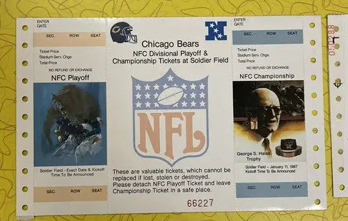 1986 Chicago Bears Season Football Ticket Proof Sheet Set NFC Playoffs Champion