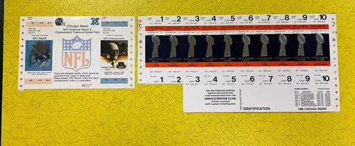 1986 Chicago Bears Season Football Ticket Proof Sheet Set NFC Playoffs Champion - Sports Memorabilia