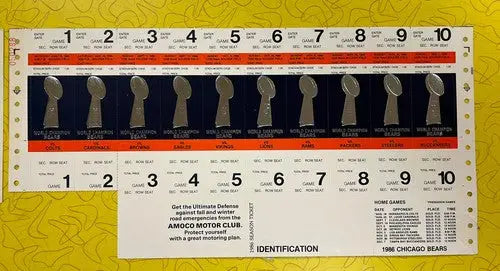 1986 Chicago Bears Season Football Ticket Proof Sheet Set NFC Playoffs Champion