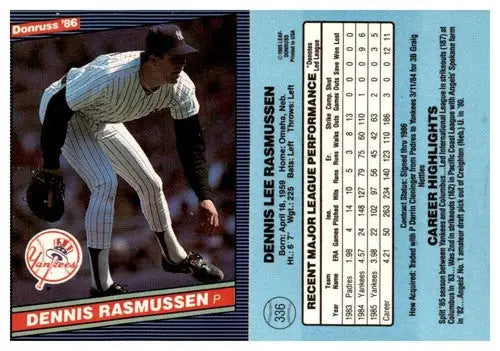 Original gloss Dennis Rasmussen baseball card from 1986 Donruss #336 Simply Sandoval