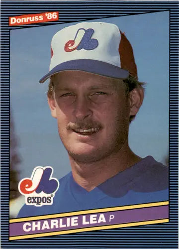 Original gloss Charlie Lea baseball card from 1986 Donruss exhibiting near mint condition