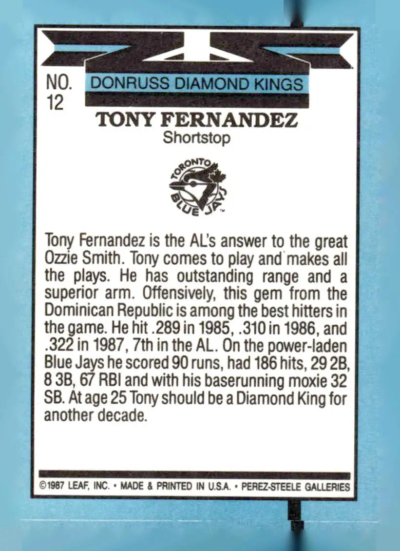 Back of vintage 1986 Donruss George Bell baseball card featuring Toronto Blue Jays player