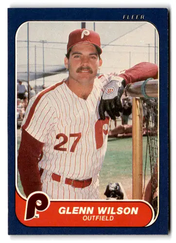 Original gloss Glenn Wilson baseball card from 1986 Fleer #457 mint Phillies collectible