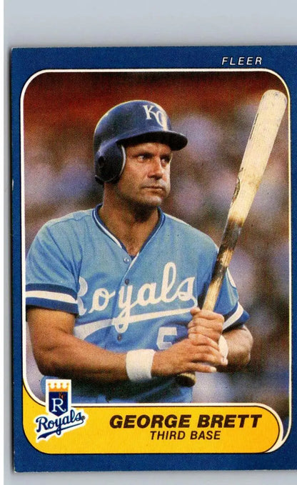 Baseball trading card featuring George Brett from 1986 Fleer #5 collection