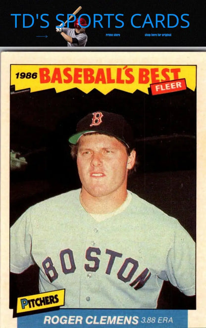 Roger Clemens baseball card from 1986 Fleer Baseball’s Best Sluggers vs Pitchers