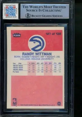 1986 Fleer Randy Wittman #127 Basketball BGS 10 Auto Game Worn Patch - Basketball Card Single