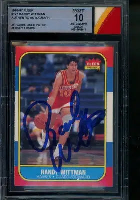 Encased 1986 Fleer Randy Wittman autographed basketball card with BGS 10 auto grade