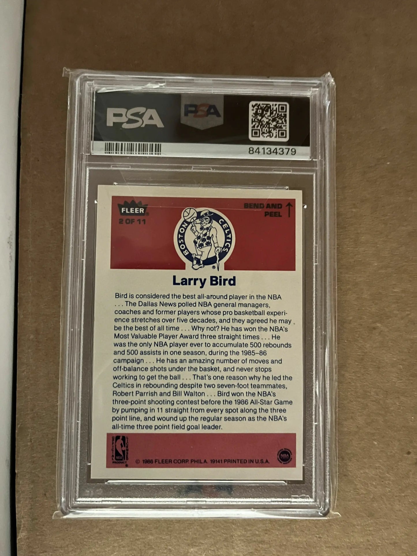 Graded 1986 Fleer Sticker Larry Bird #2 PSA 5 basketball card in pristine condition