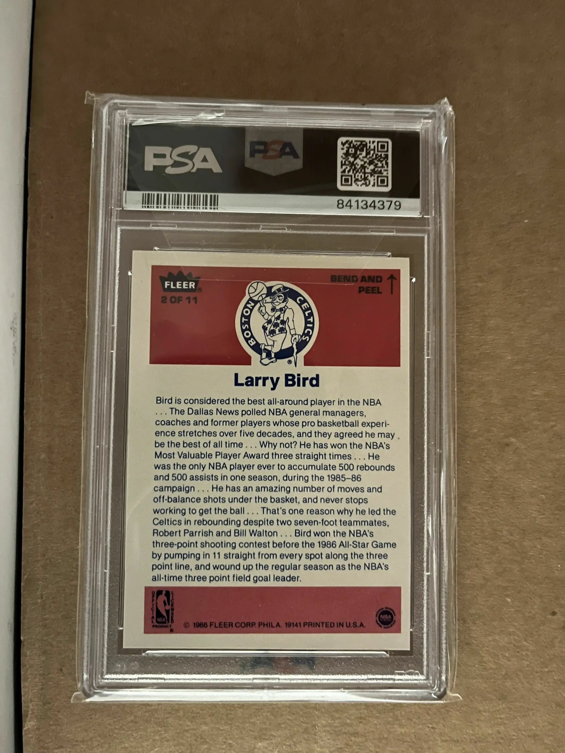 Graded 1986 Fleer Sticker Larry Bird #2 PSA 5 basketball card in pristine condition