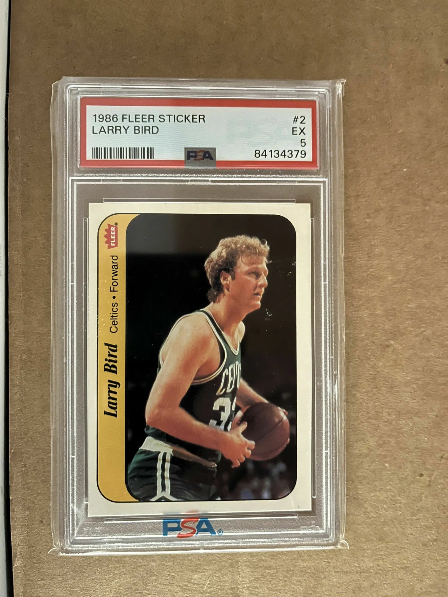 Graded 1986 Fleer Sticker Larry Bird #2 PSA 5 basketball card for collectors