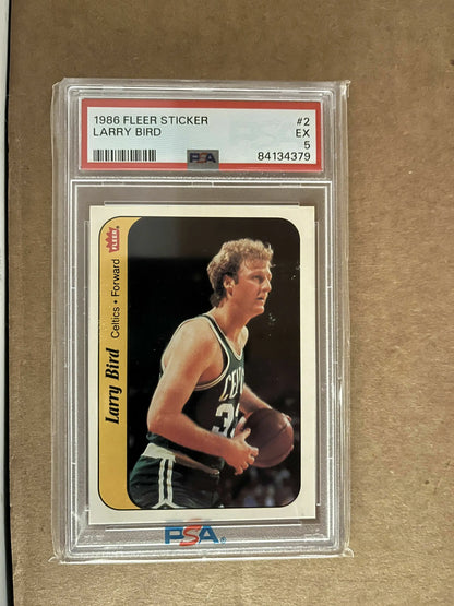 Graded 1986 Fleer Sticker Larry Bird #2 PSA 5 basketball card for collectors