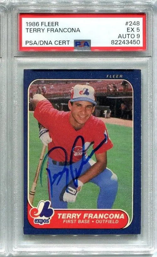 Signed Fleer Terry Francona baseball card from 1986 featuring Montreal Expos