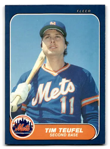 Original gloss Fleer Update Tim Teufel baseball card from 1986 Mets collection