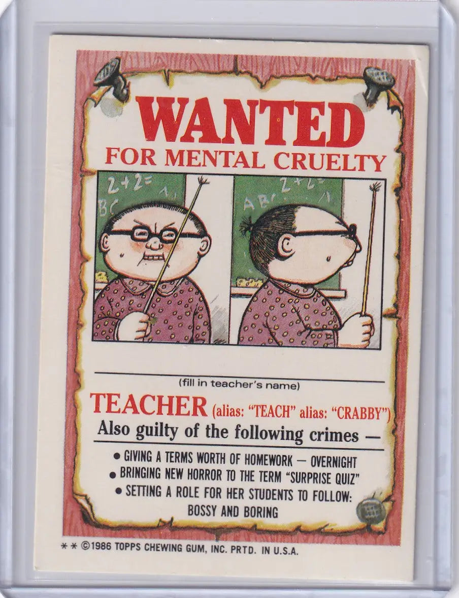 Wanted poster for a teacher from Garbage Pail Kids Series 3 111A Target Margaret